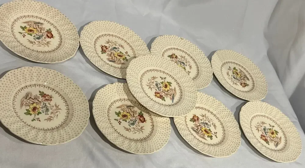Royal Doulton Grantham Plates Set of 9 England Vintage 8” Floral Dinnerware